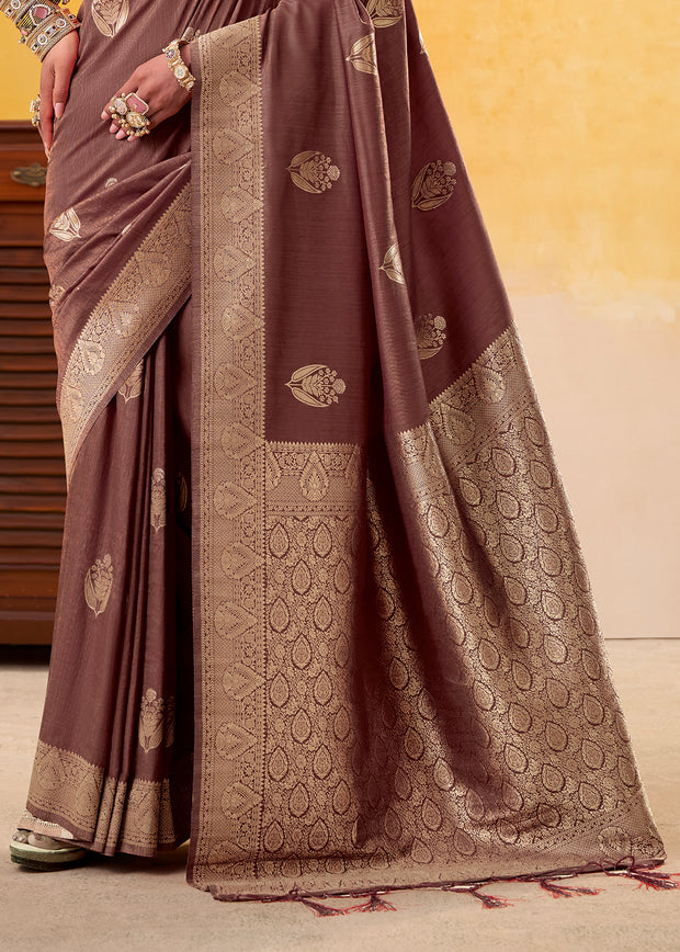 Coffee Brown Woven Tusser Silk Saree