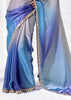 Shades Of Blue Designer Organza Silk Saree With Printed Blouse