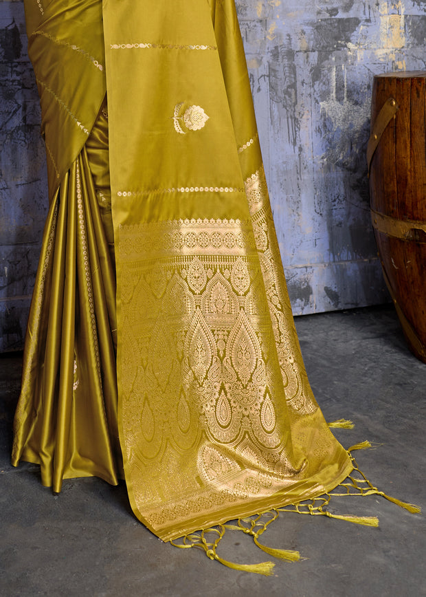 Apple Green Woven Banarasi Satin Silk Saree