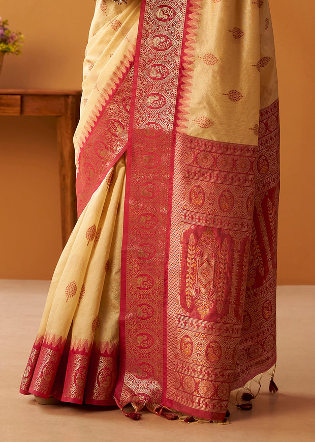 Cream Woven Banarasi Cotton Silk Saree