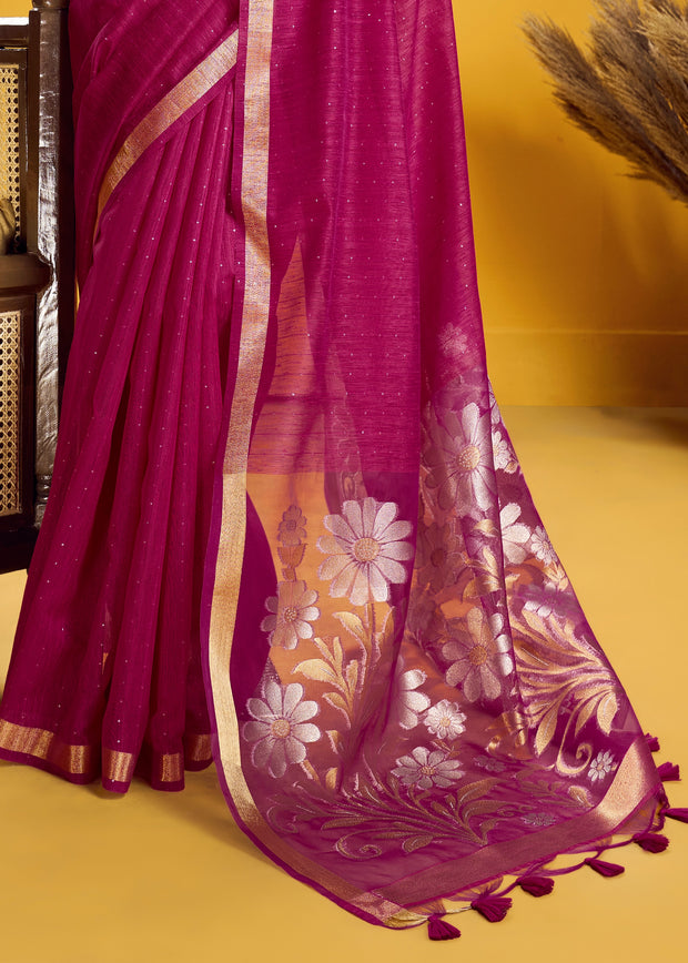 Beet Red Woven Cotton Silk Saree