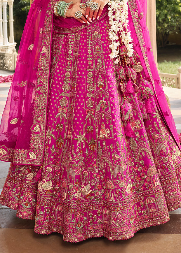 Vibrant Pink Heavy Embroidered Designer Lehenga