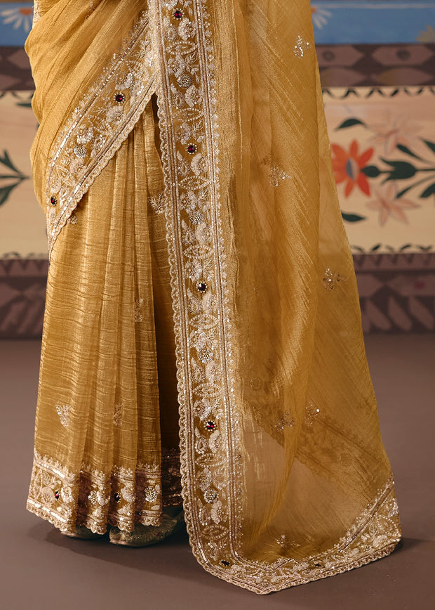 Mimosa Yellow Embroidered Designer Saree