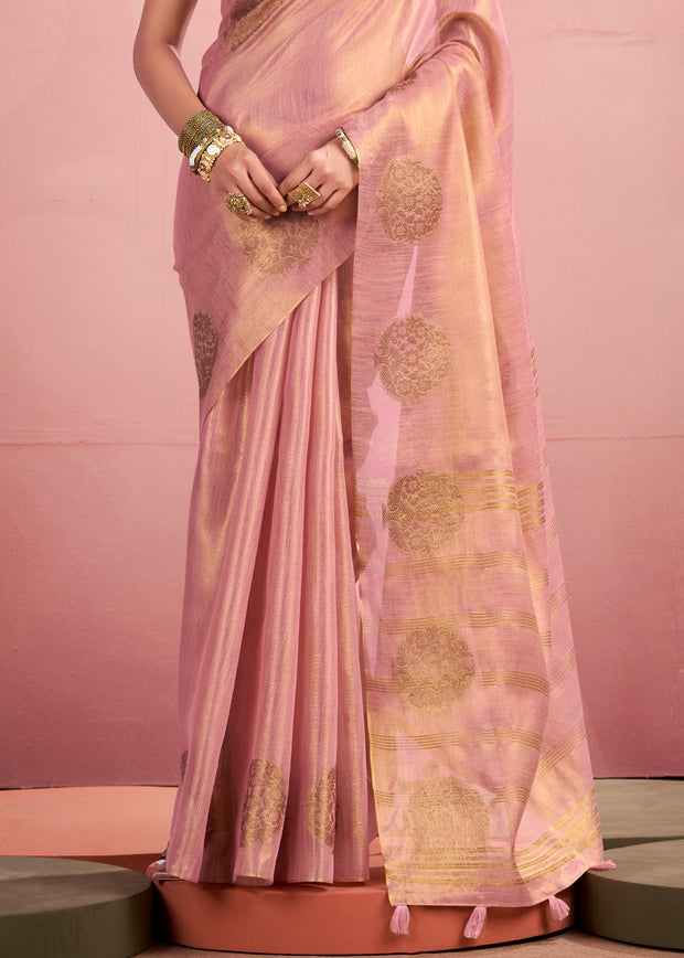 Misty Pink Woven Tissue Silk Saree