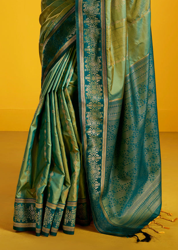 Lime Green Woven Banarasi Silk Saree