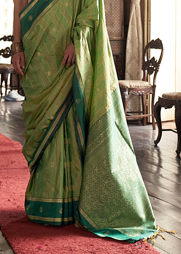 Pistachio Green Banarasi Tussar Silk Saree