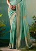 Sea Green Woven Embroidered Banarasi Silk Saree