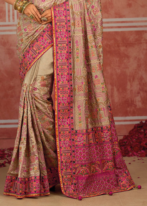 Silver Grey Embroidered Designer Saree