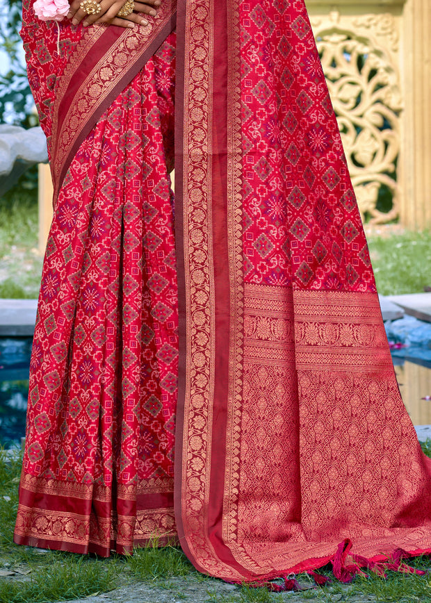 Raspberry Pink Woven Banarasi Silk Saree