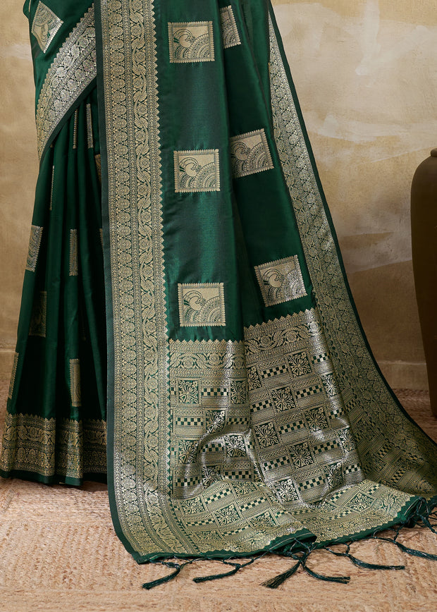 Forest Green Woven Banarasi Silk Saree