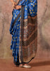Indigo Blue Printed Crepe Satin Silk Saree