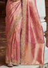 Peach Pink Bead Work Kanjivaram Soft Silk Saree