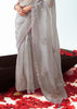 Lavender Purple Embroidered Designer Tissue Saree