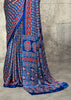 Indigo Blue Printed Satin Silk Saree