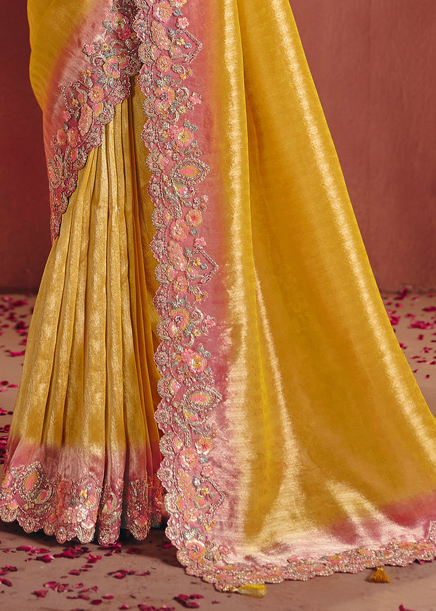 Festive Yellow Designer Embroidered Saree