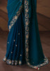 Coral Blue Embroidered Designer Saree