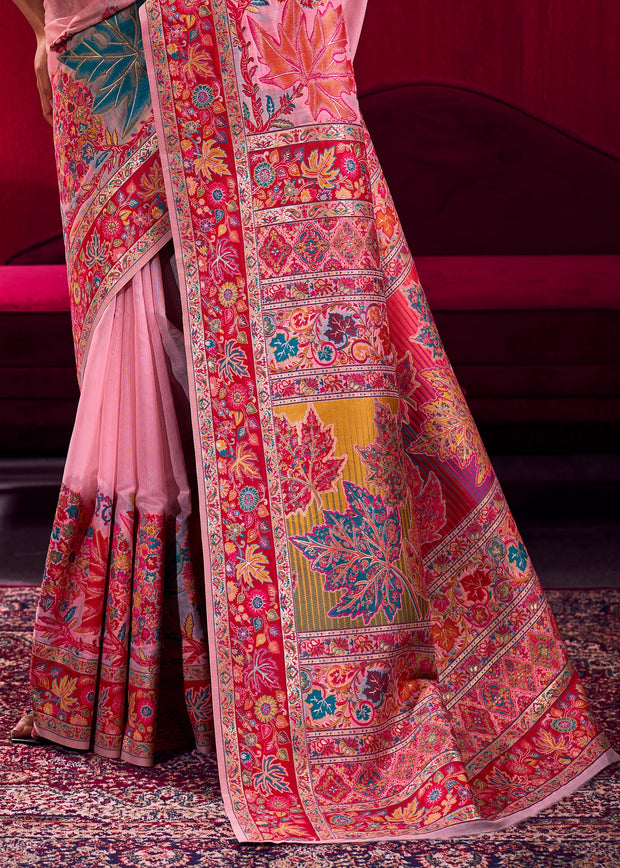 Aurora Pink Woven Cotton Kashmiri Jamewar Saree