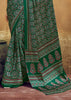 Bottle Green Printed Satin Silk Saree