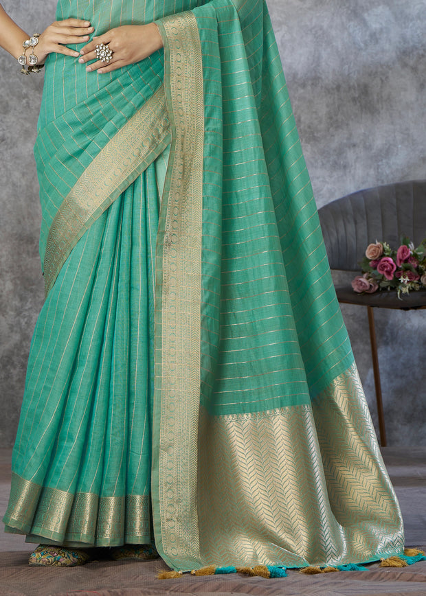 Meadow Green Woven Cotton Saree
