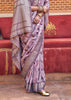 Lavender Purple Floral Printed Silk Saree With Contrast Border