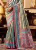 Peacock Blue Woven Tissue Silk Saree