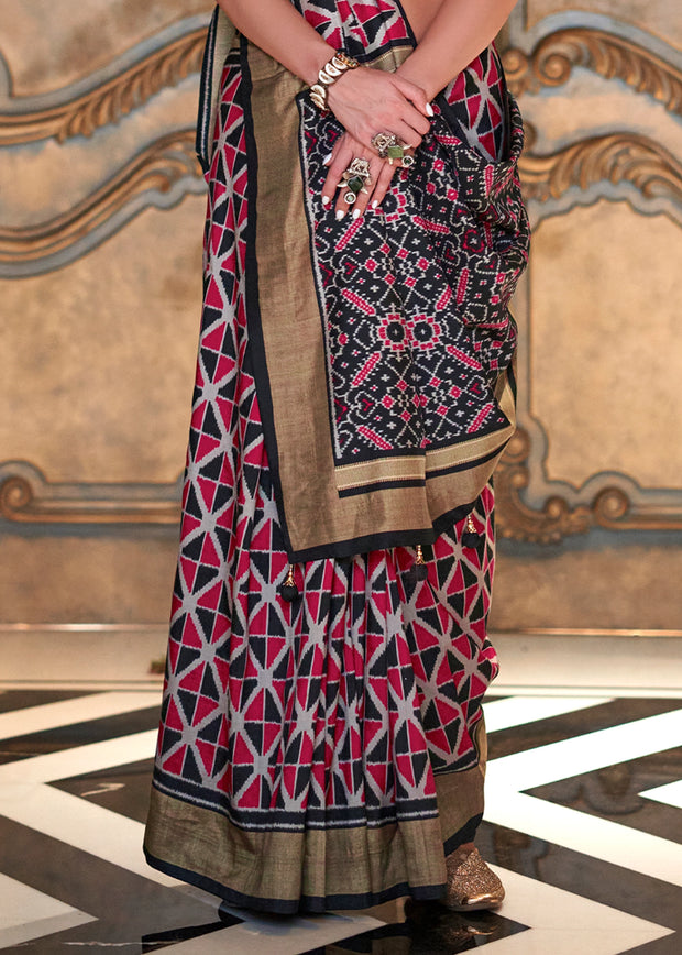 Red Black Printed Patola Silk Saree