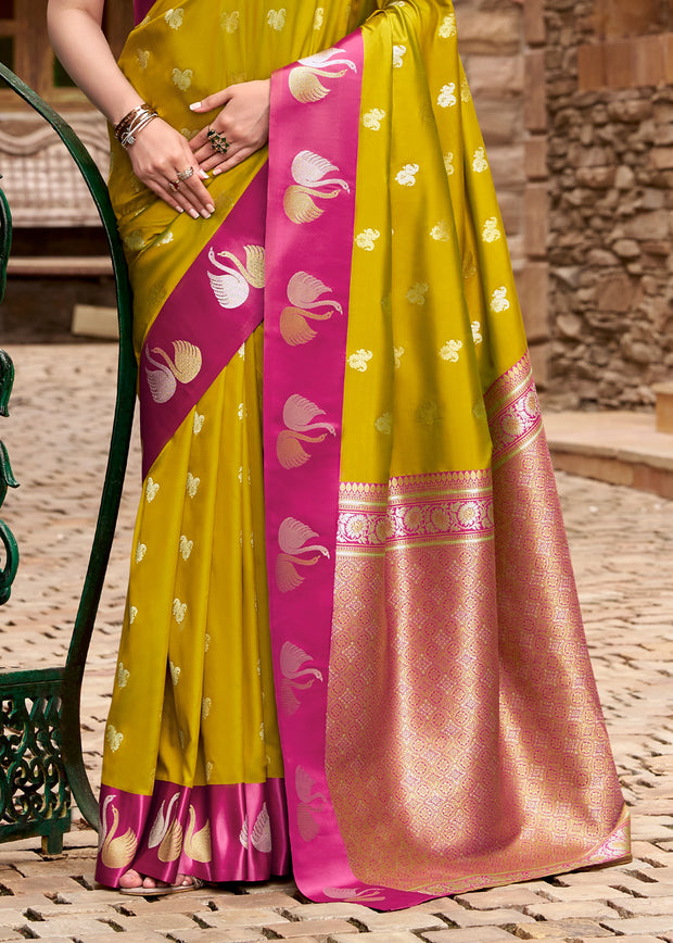 Moss Green Banarasi Satin Silk Saree