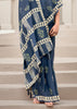 Fedral Blue Printed Cotton Silk Saree