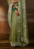 Sage Green Embroidered Designer Organza Saree