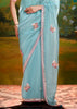 Sky Blue Heavy Embroidered Designer Silk Saree With contrast Blouse