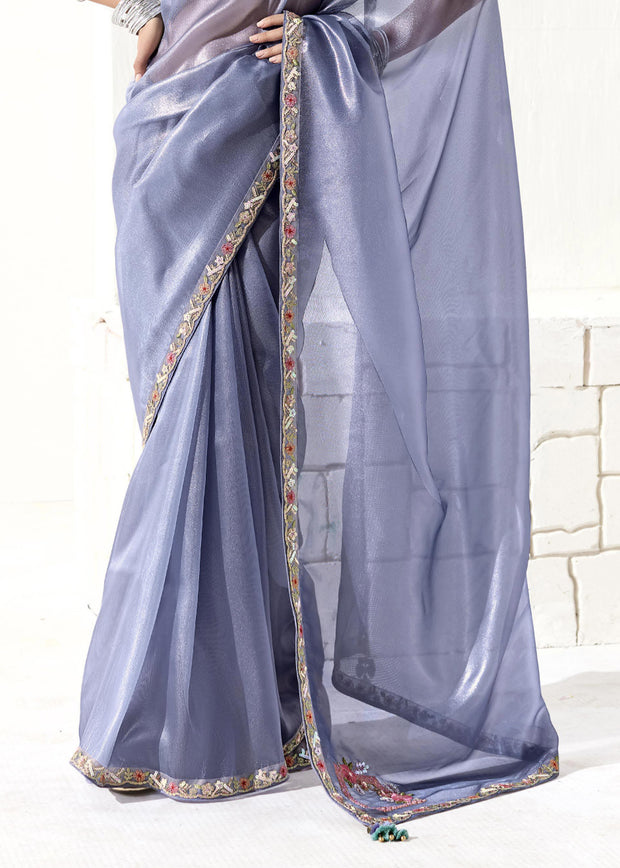 Allure Blue Designer Organza Tissue Silk Saree