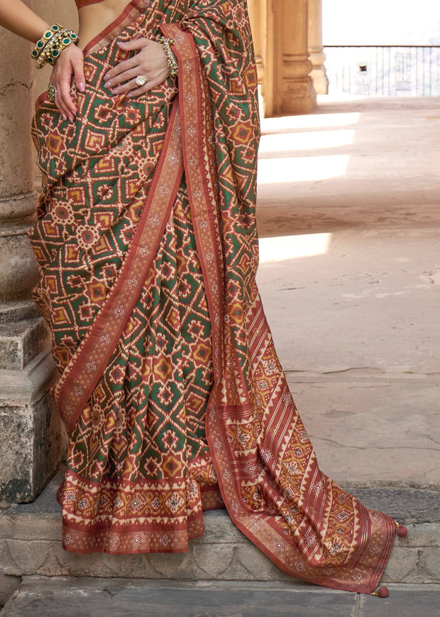 Autumn Brown Printed Patola Saree