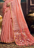 Peach Pink Woven Munga Cotton Silk Saree