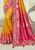 Yellow And Pink Embroidered Georgette Bandhej Saree