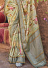 Herbal Green Floral Printed Silk Saree With Contrast Border