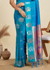 Deep Aqua Blue Woven Bronze Zari Paithani Silk Saree