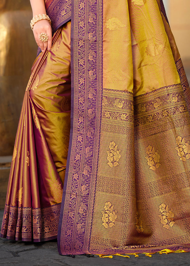 Rich Gold Dual Tone Woven Banarasi Silk Saree