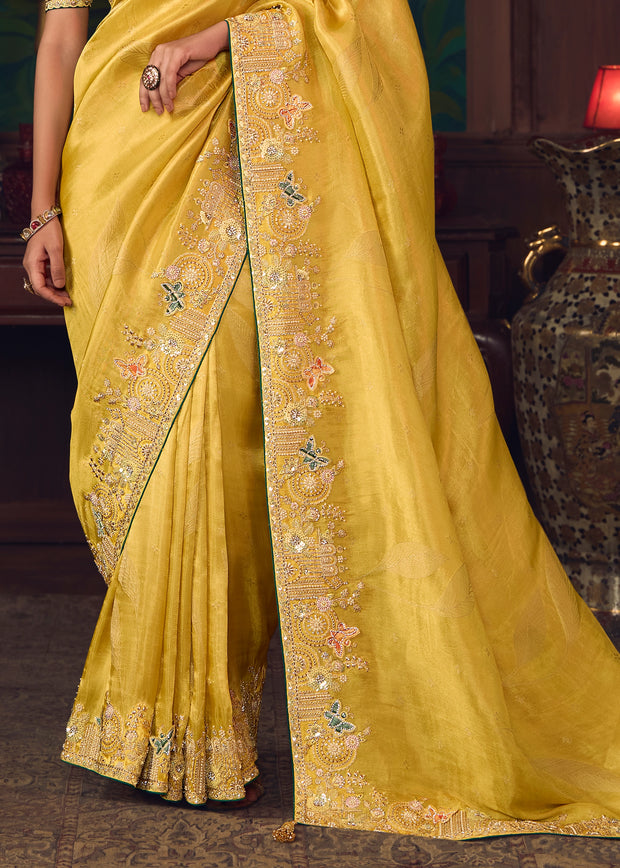 Haldi Yellow Designer Embroidered Saree