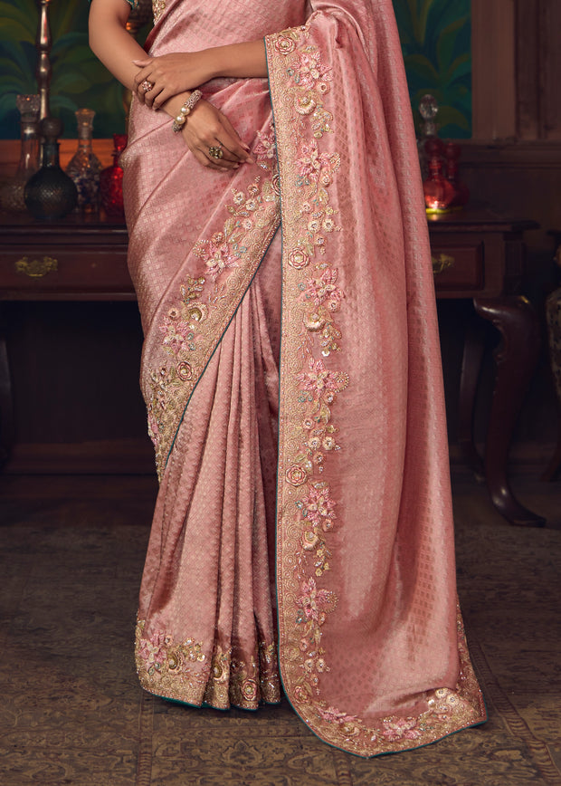 Ruby Pink Designer Embroidered Saree