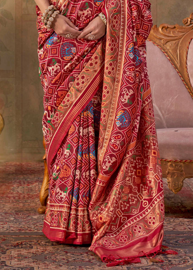 Scarlet Red Printed Patola Silk Saree