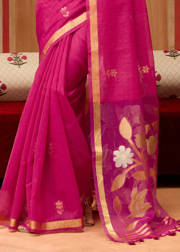 Princess Pink Woven Cotton Silk Saree