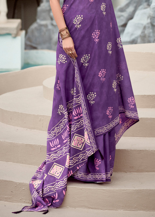 Magic Purple Printed Cotton Silk Saree