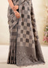 Fossil Grey Woven Linen Silk Saree