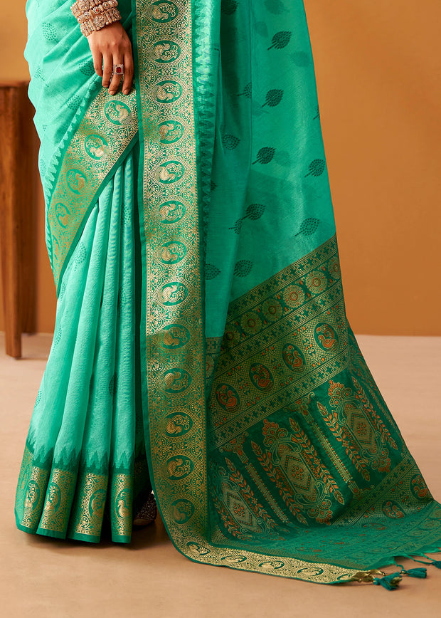 Mint Green Woven Banarasi Cotton Silk Saree