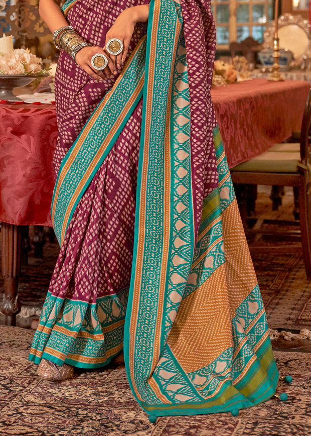 Earth Red Printed Patola Silk Saree