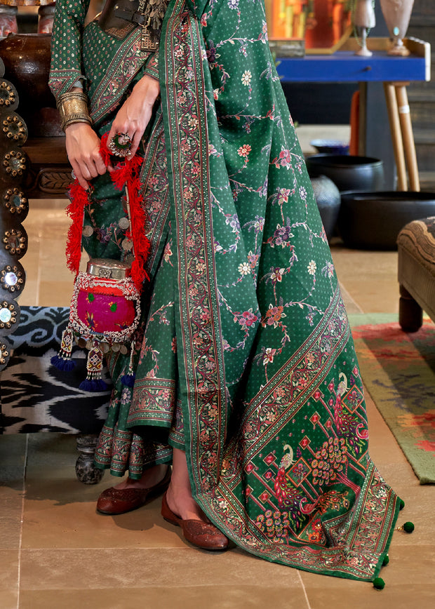Hunter Green Printed Soft Silk Saree