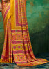Yellow Printed Satin Silk Saree