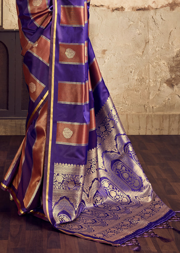 Purple And Brown Rangkat Satin Silk Saree