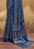 Parisian Blue Printed Satin Silk Saree