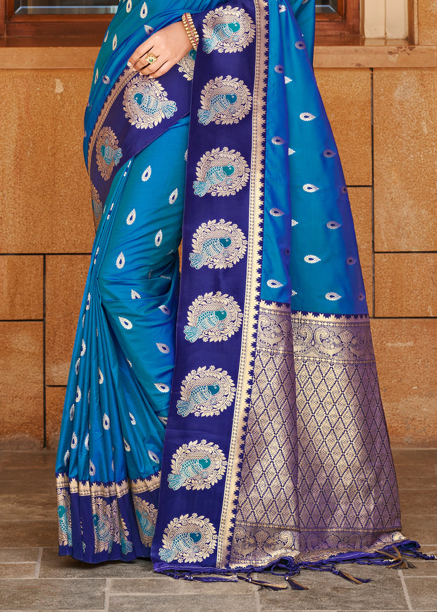 Shades Of Blue Woven Banarasi SIlk Saree